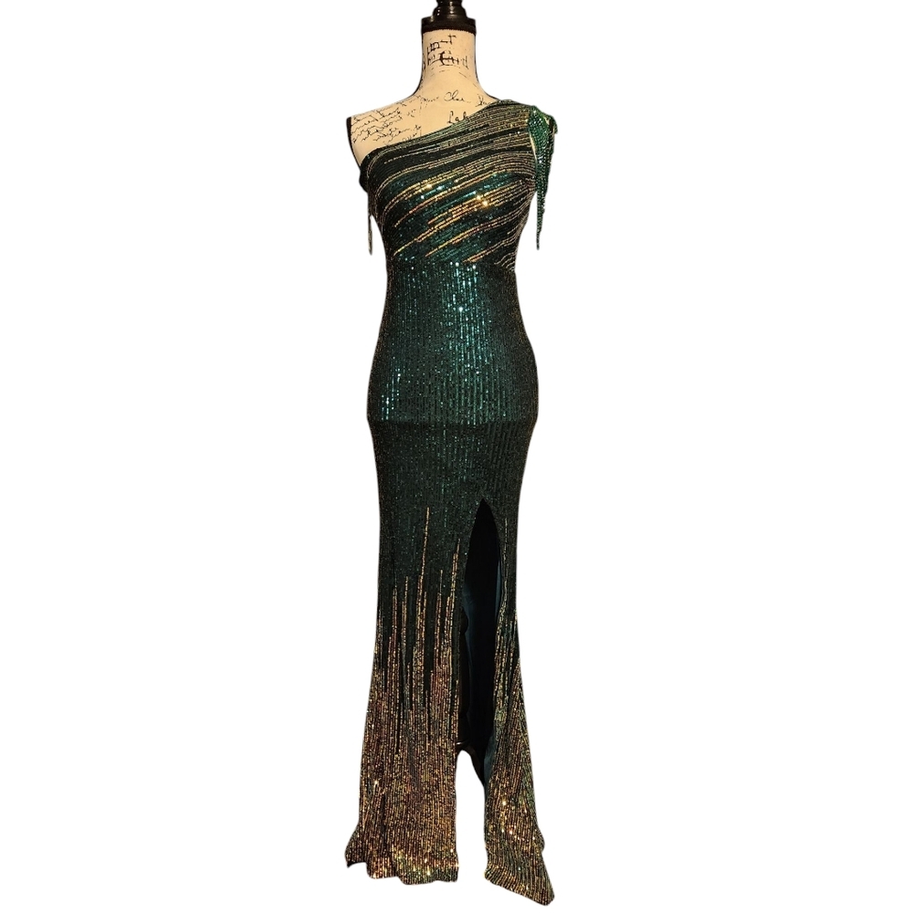 🚫SOLD🚫 Missord One Shoulder Beaded Sleeve Gradient Sequin Dress - Picture 8 of 16
